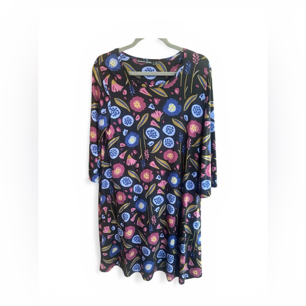Gudrun Sjoden Black Floral Long Sleeve M Cotton Dress Cottage Core Boho